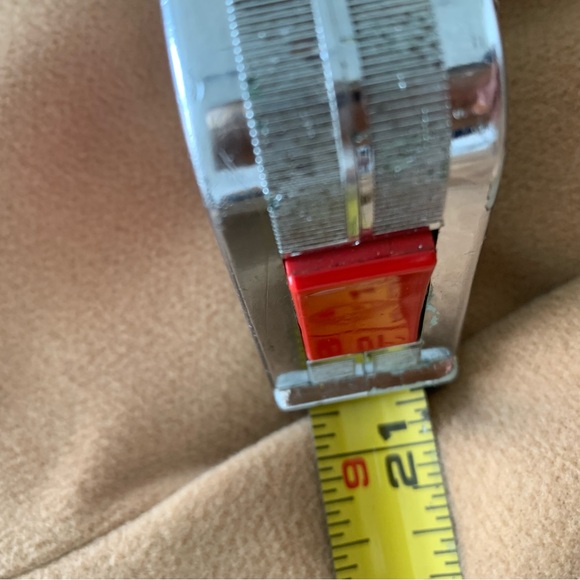 Tan and Black Women's Pea Coat with Faux Leather Trim. - Picture 8 of 16